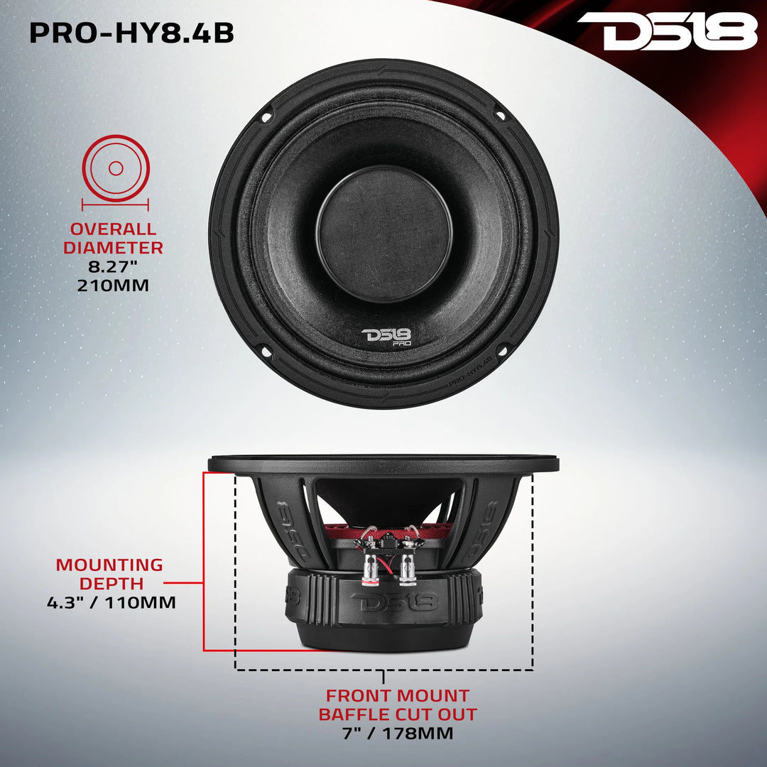 DS18 PRO-HY8.4B Altavoz de 2 vías y rango completo de 8" con controlador de compresión incorporado - 250 vatios Rms 4 ohmios