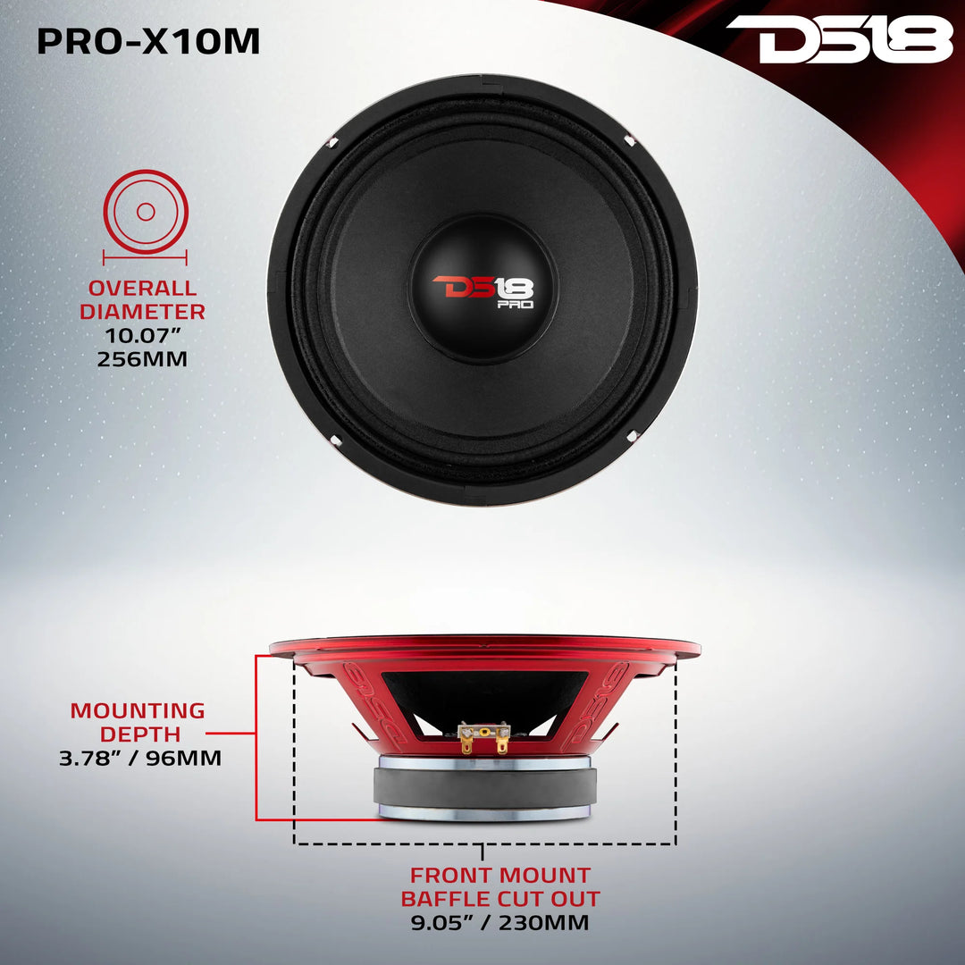 DS18 PRO-X10.4M Altavoz de rango medio de 10" con tapa antipolvo clásica y bobina móvil de 2" - 300 vatios Rms 4 ohmios