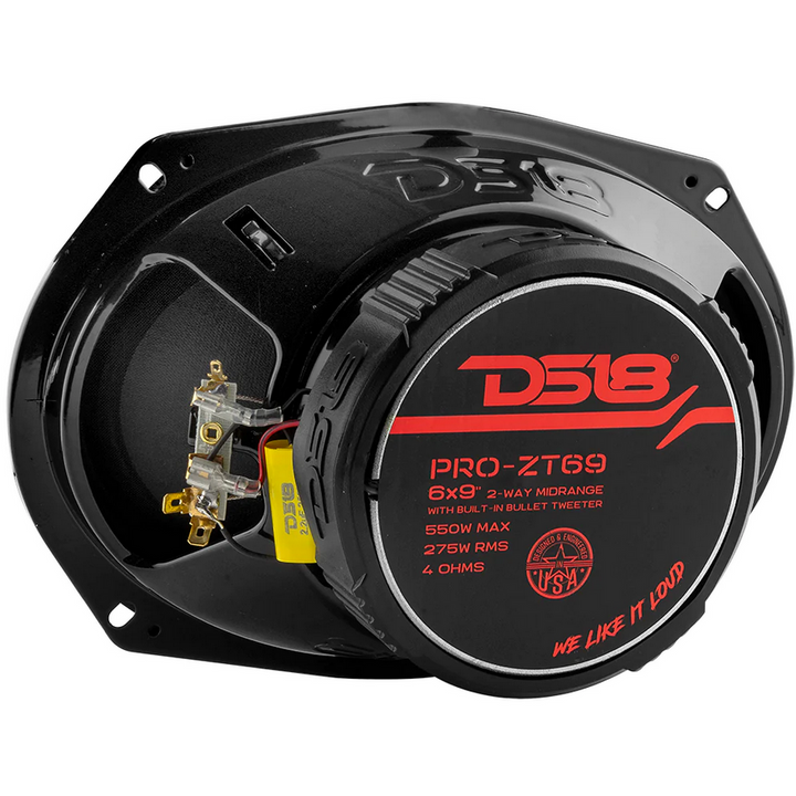 DS18 PRO-ZT69 Altavoz coaxial de 2 vías de 6x9" con tweeter tipo bala incorporado y bobina móvil de 1,5" - 275 vatios Rms 4 ohmios