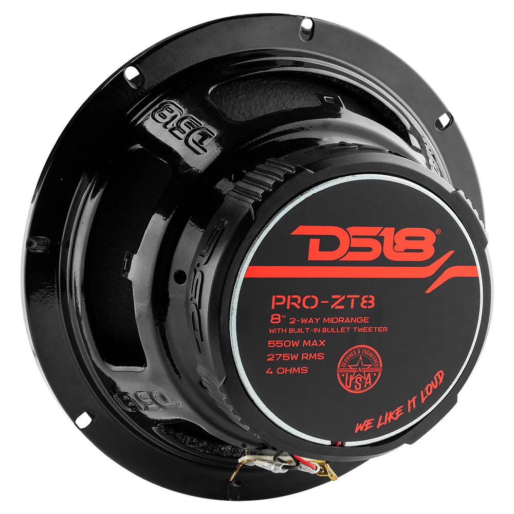 DS18 PRO-ZT8 Altavoz coaxial de 2 vías de 8" con tweeter tipo bala incorporado y bobina móvil de 1,5" - 275 vatios Rms 4 ohmios