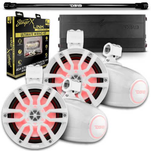 Tubo ajustable de 2" para montaje en cama universal - DS18 4 parlantes tipo torre blancos NXL-X8TP de 8" con amplificador G3600.4D y kit de cableado de amplificador
