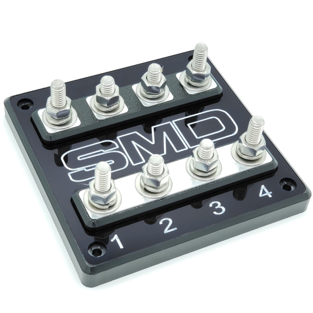 SMD Quad 4 Slot ANL Fuse Block with Polished Aluminum Hardware and Clear Acrylic Cover - Made In the USA
