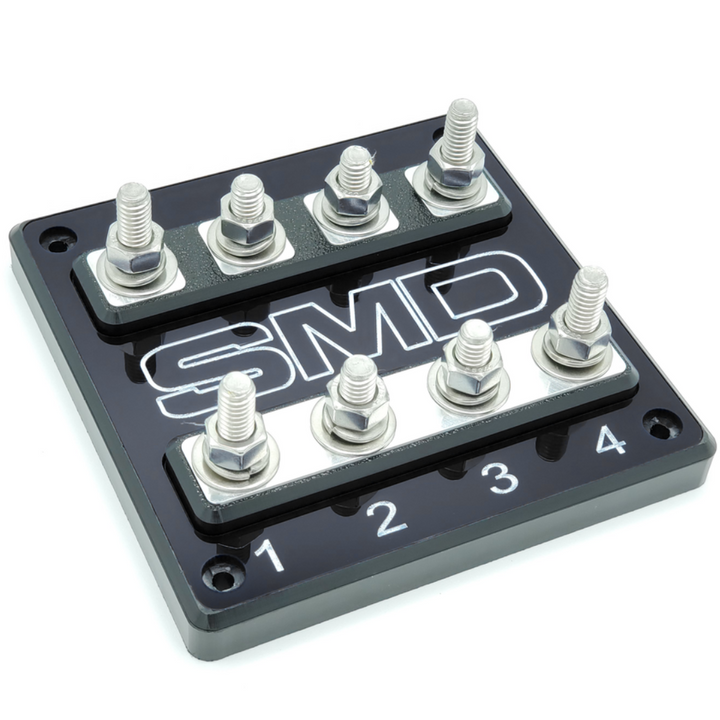 SMD Quad 4 Slot ANL Fuse Block with Polished Aluminum Hardware and Clear Acrylic Cover - Made In the USA
