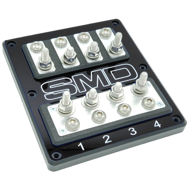 SMD Quad XL2 4 Slot ANL Fuse Block with Polished Aluminum Hardware and Clear Acrylic Cover - Made In the USA