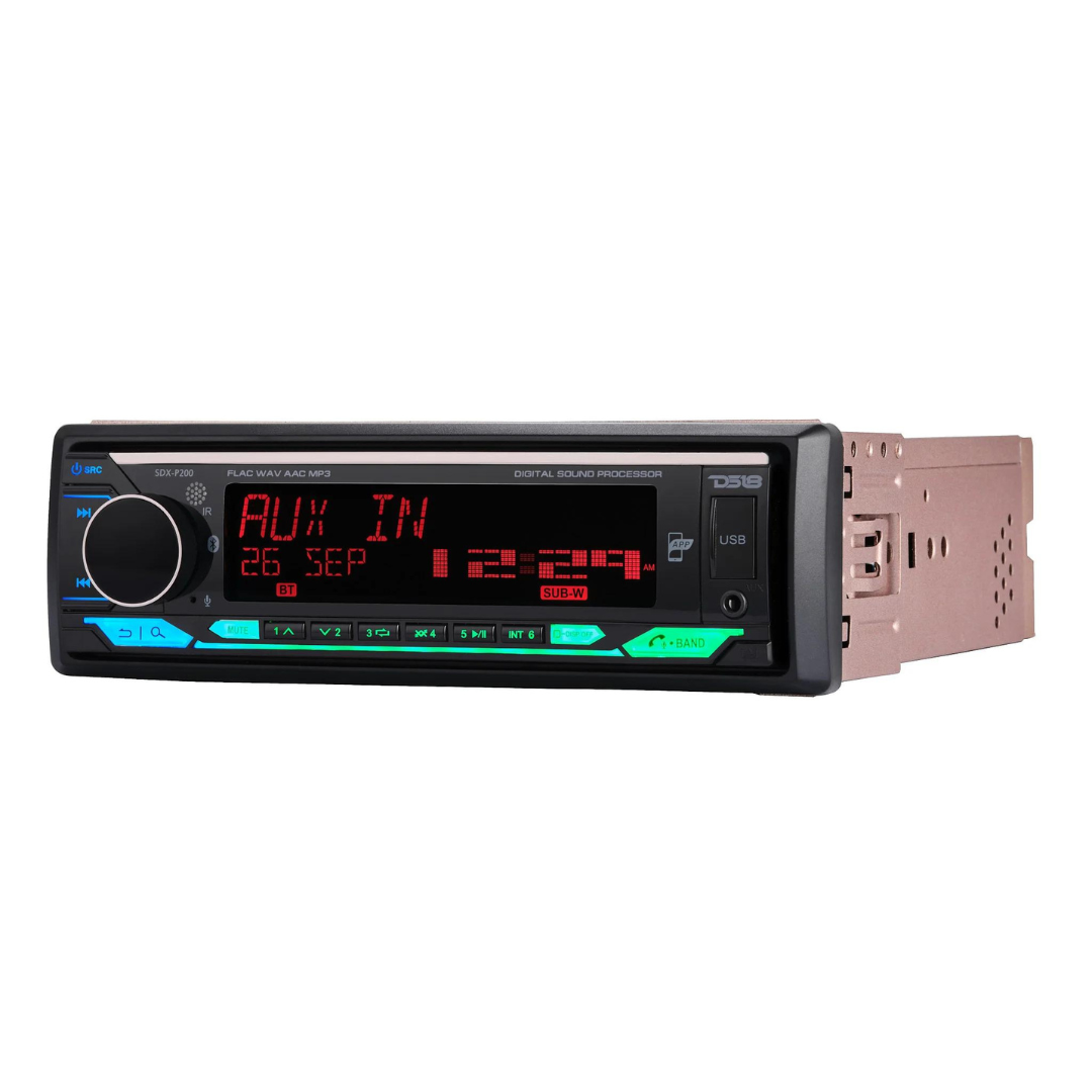 DS18 SDX-P200 Single Din High Power Digital Media Receiver with Built-in DSP, Bluetooth, Aux Input and USB - 4x 60 Watts Rms