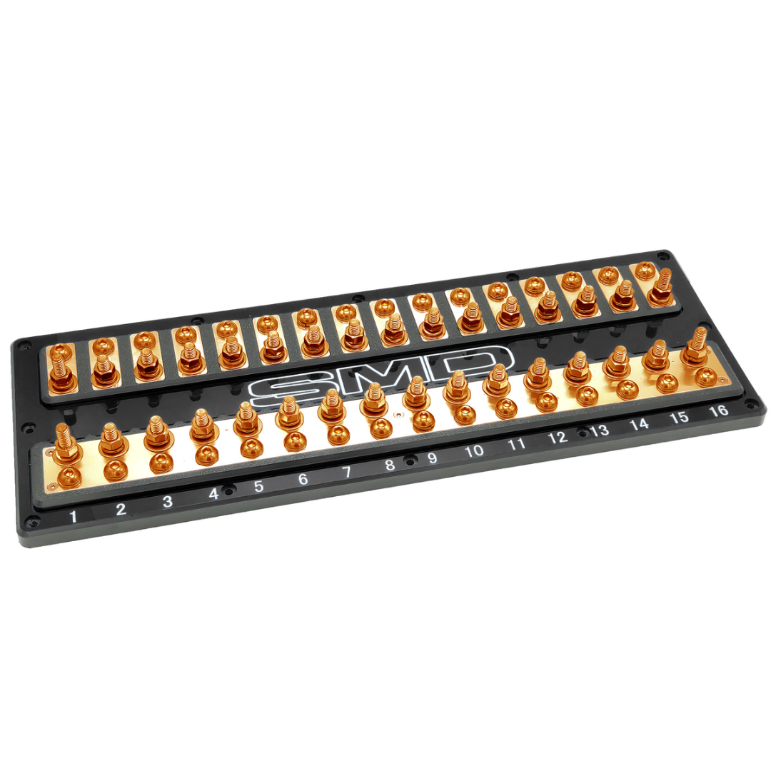 Bloque de fusibles ANL SMD XL2 de 16 ranuras con hardware de cobre 100 % libre de oxígeno y cubierta acrílica transparente, fabricado en EE. UU.