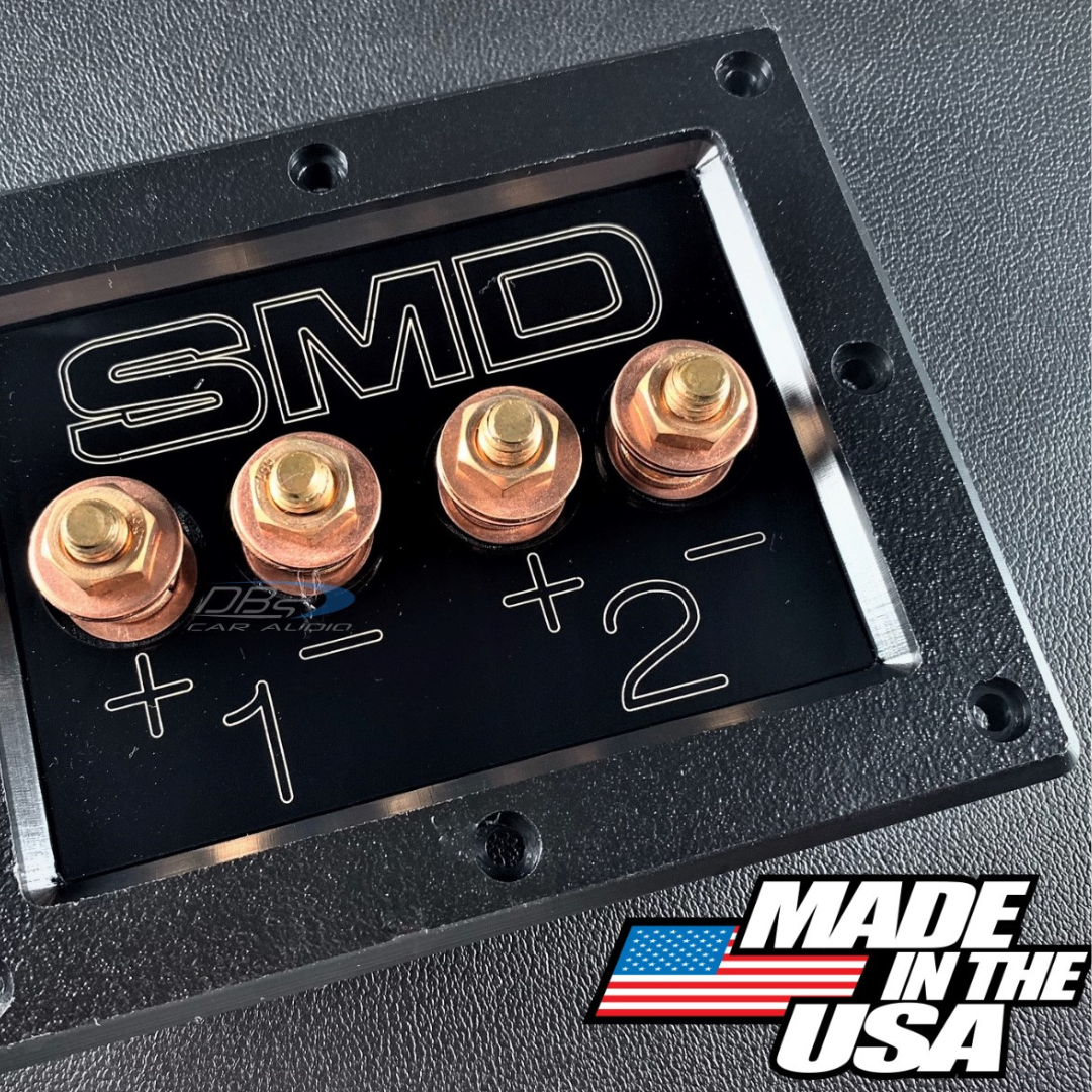 SMD 2-Channel Speaker Box Terminal Plate with 100% Oxygen-free Copper Hardware and Black Acrylic Bezel