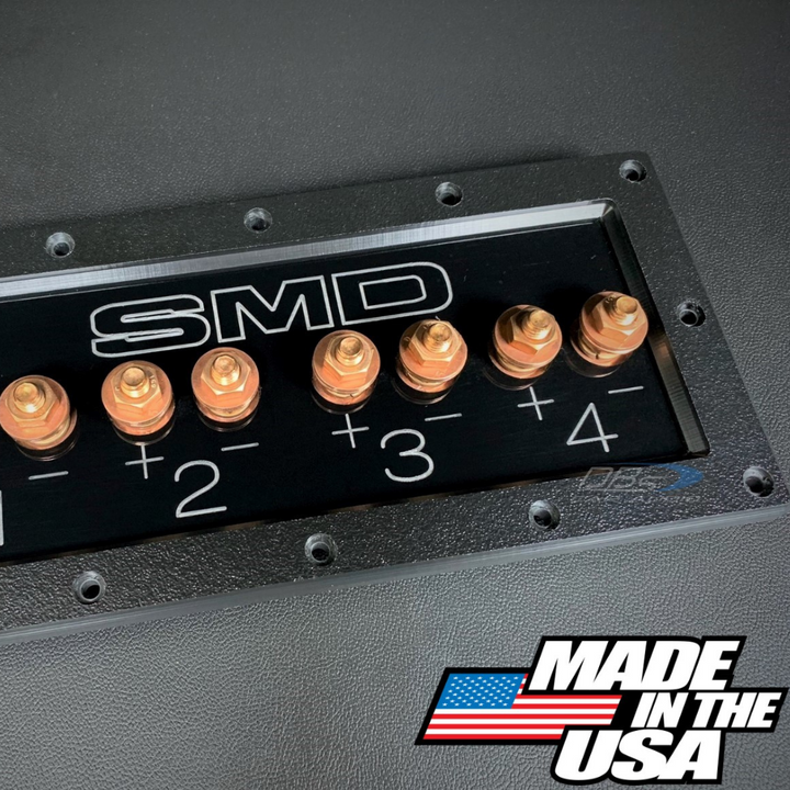 SMD 4-Channel Speaker Box Terminal Plate with 100% Oxygen-free Copper Hardware and Black Acrylic Bezel