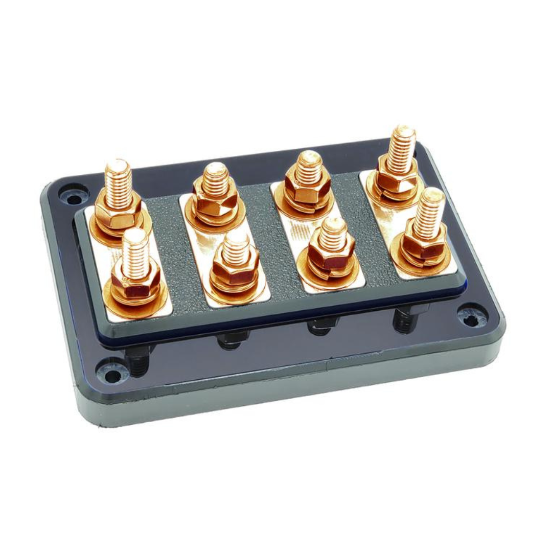 SMD DCL 4.2 4 Slot Subwoofer Terminal Distribution Block with 100% Oxygen-free Copper Hardware and Clear Acrylic Cover