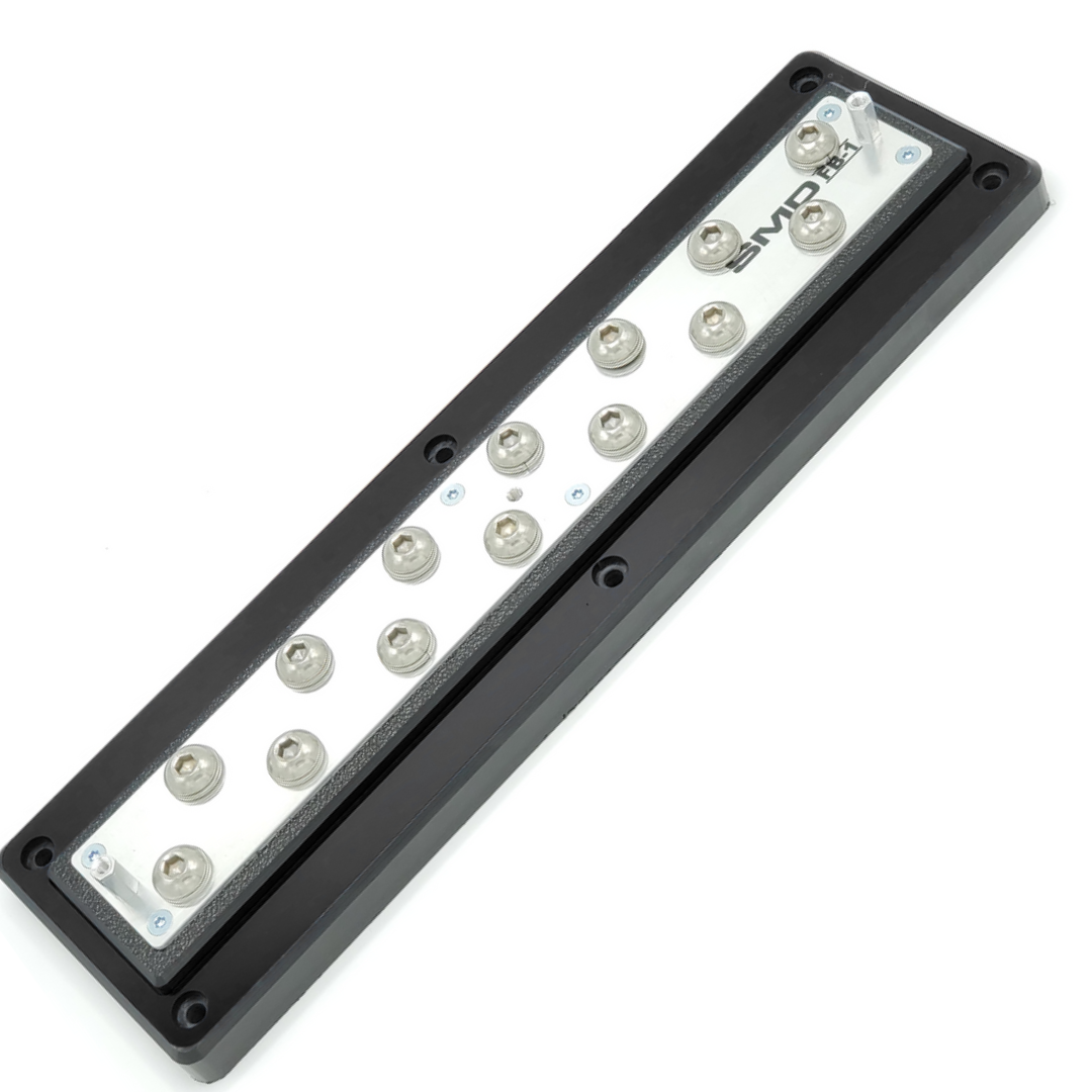 SMD Full 14 Spot Distribution Block with Polished Aluminum Bus Bar and Clear Acrylic Cover - Made in the USA