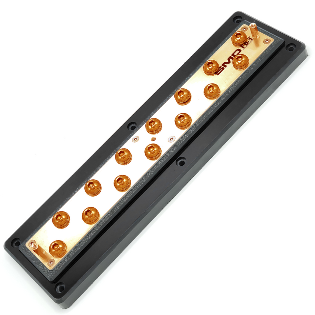 SMD Full 14 Spot Distribution Block with 100% Oxygen-free Copper Bus Bar and Clear Acrylic Cover - Made in the USA
