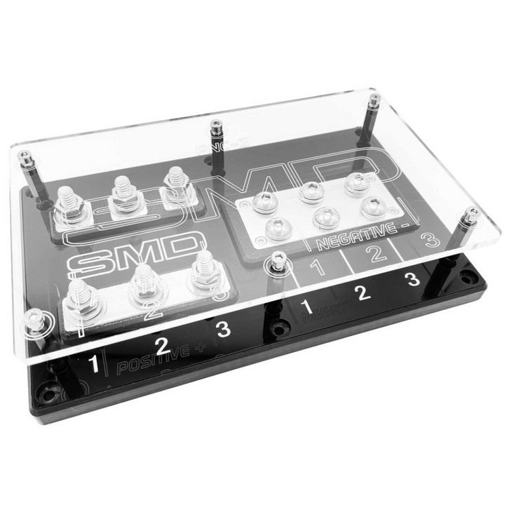 SMD 3 Slot ANL Fuse & Distribution Block with Polished Aluminum Hardware and Clear Acrylic Cover - Made In the USA