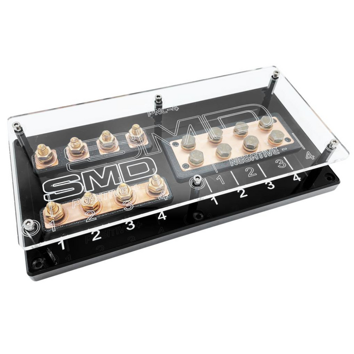 SMD 4 Slot ANL Fuse & Distribution Block with 100% Oxygen-free Copper Hardware and Clear Acrylic Cover - Made In the USA