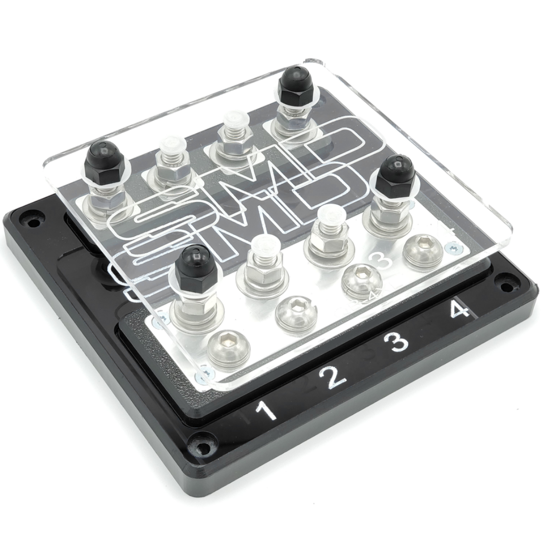 SMD Quad XL 2 Slot ANL Fuse Block with Polished Aluminum Hardware and Clear Acrylic Cover - Made In the USA