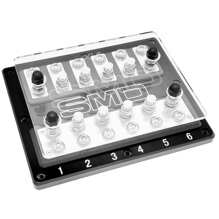 SMD Six XL2 6 Slot ANL Fuse Block with Polished Aluminum Hardware and Clear Acrylic Cover - Made In the USA