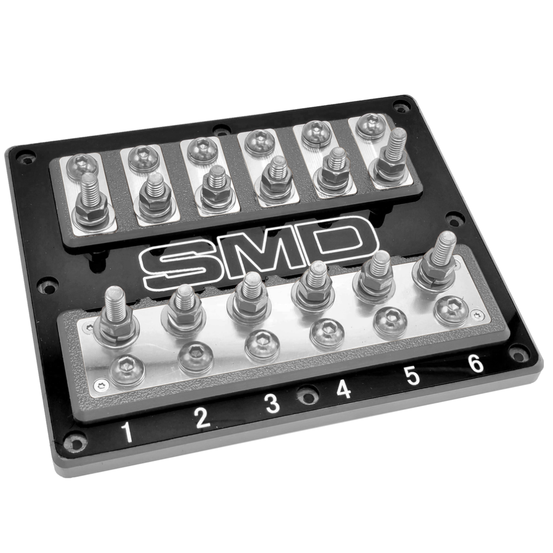 SMD Six XL2 6 Slot ANL Fuse Block with Polished Aluminum Hardware and Clear Acrylic Cover - Made In the USA