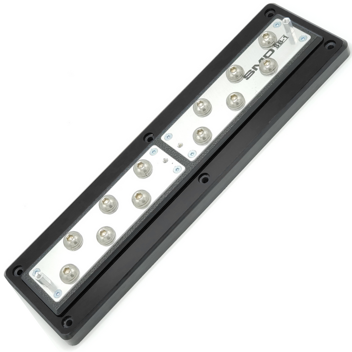 Bloque de distribución SMD Split de 12 puntos con herrajes de aluminio pulido y cubierta acrílica transparente, fabricado en EE. UU.