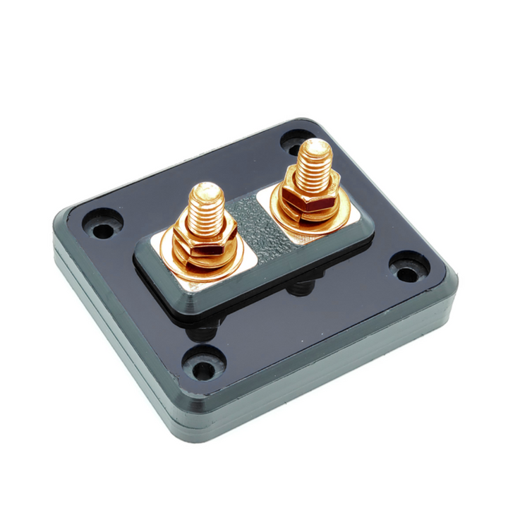 Bloque de distribución SMD UB-1.2 de 2 puntos divididos con herrajes de cobre sin oxígeno y cubierta acrílica transparente, fabricado en EE. UU.