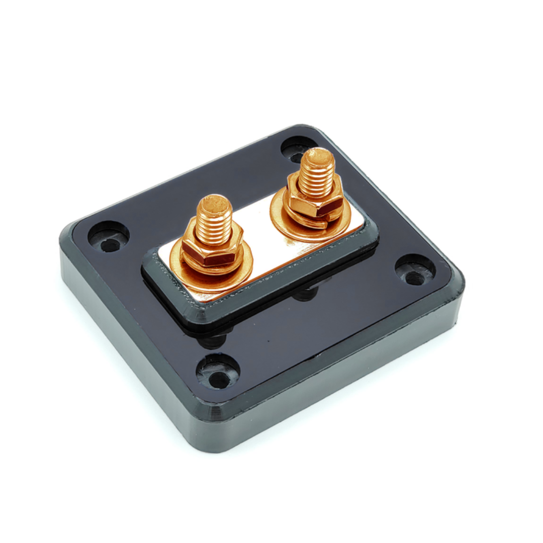 Bloque de distribución SMD UB-2 de 2 puntos con herrajes de cobre sin oxígeno y cubierta acrílica transparente - Fabricado en EE. UU.