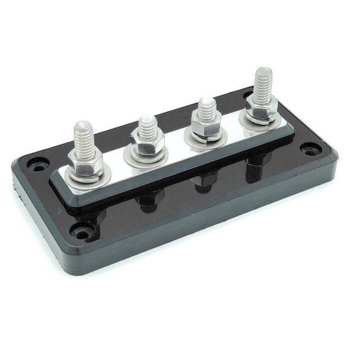 Bloque de distribución SMD UB-4 de 4 puntos con herrajes de acero inoxidable/aluminio y cubierta acrílica transparente - Fabricado en EE. UU.