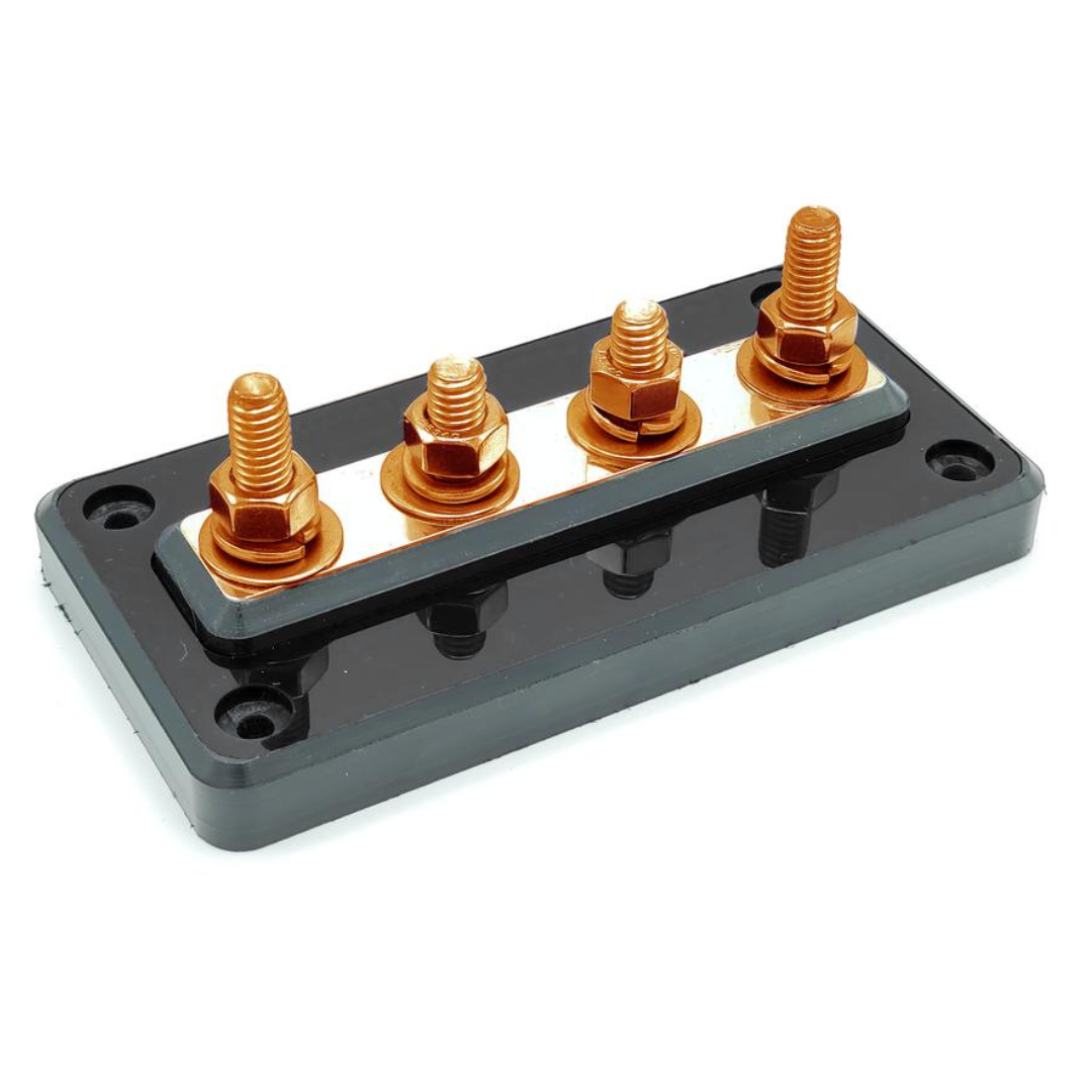 Bloque de distribución SMD UB-4 de 4 puntos con herrajes de cobre sin oxígeno y cubierta acrílica transparente - Fabricado en EE. UU.