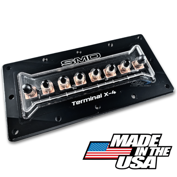 Placa terminal de caja de altavoz SMD TX-4 de 4 canales con herrajes de cobre sin oxígeno y cubierta acrílica transparente, fabricada en EE. UU.