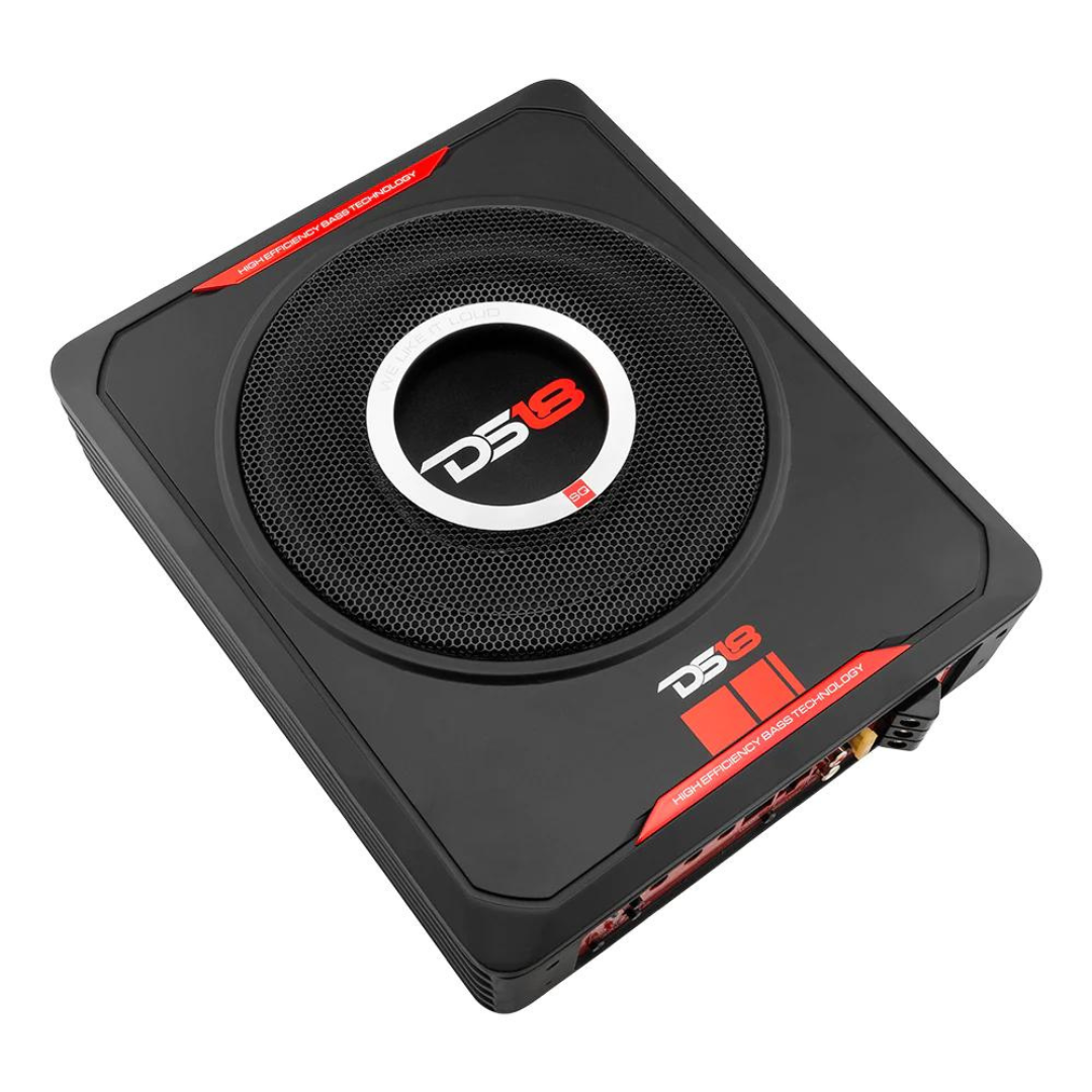 DS18 SQBASS Caja de subwoofer amplificada para debajo del asiento de 8" con perilla de graves con cable - 150 vatios Rms 2 ohmios