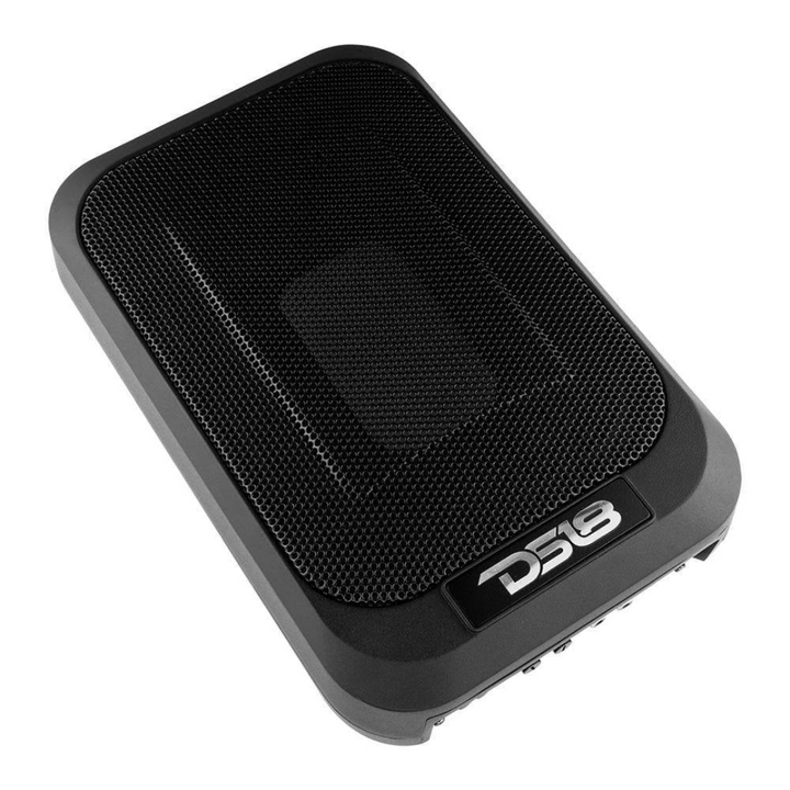 Caja para subwoofer debajo del asiento amplificada DS18 SQBASSx2 de 7x9" con un radiador de 4x6 - 230 vatios Rms 2 ohmios