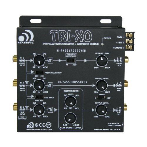 Massive Audio TRI-XO 3-Way Active Crossover with Six 5 Volt Rca Outputs and Subwoofer Level Control Knob