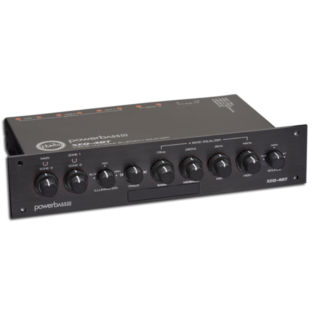 PowerBass XEQ-4BT 4-Band Marine Equalizer with Built-in Bluetooth Audio Control - Selectable Inputs Bluetooth / AUX / Rca