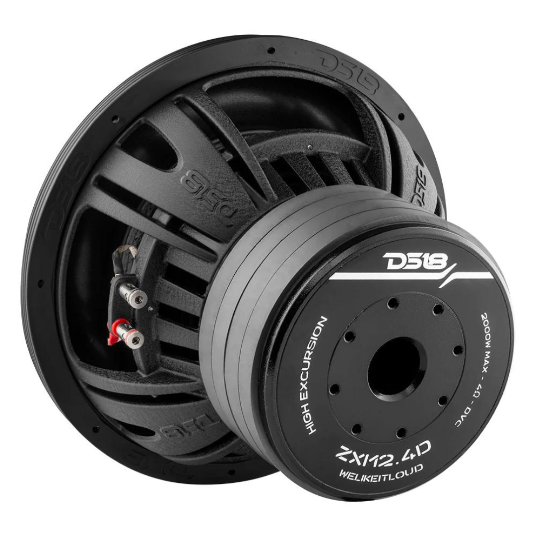 DS18 ZXI12.4D Subwoofer de 12" con bobina móvil de aluminio negro de 3" - 1000 vatios Rms 4 ohmios DVC