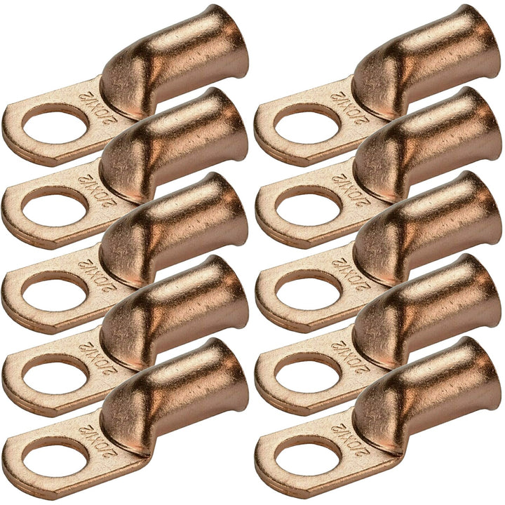 2/0 Gauge 100% OFC Copper Ring Terminal Lug with 1/2" Hole - 10 Pieces