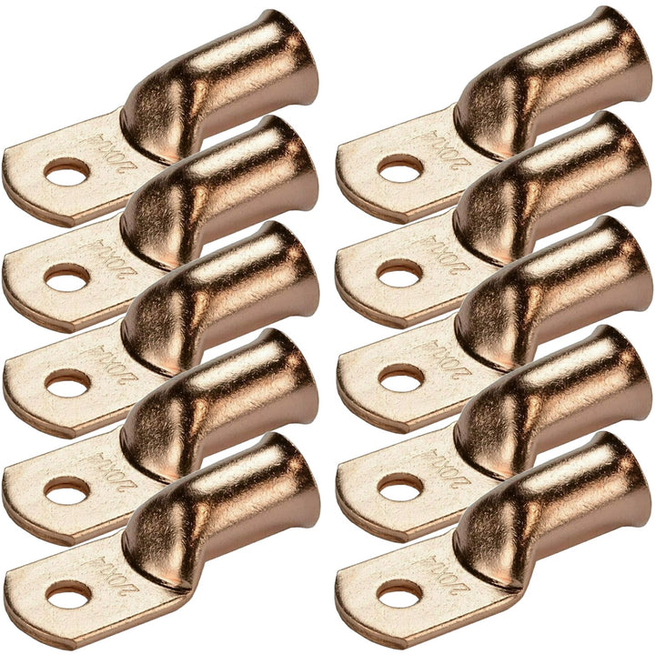 2/0 Gauge 100% OFC Copper Ring Terminal Lug with 1/4" Hole - 10 Pieces