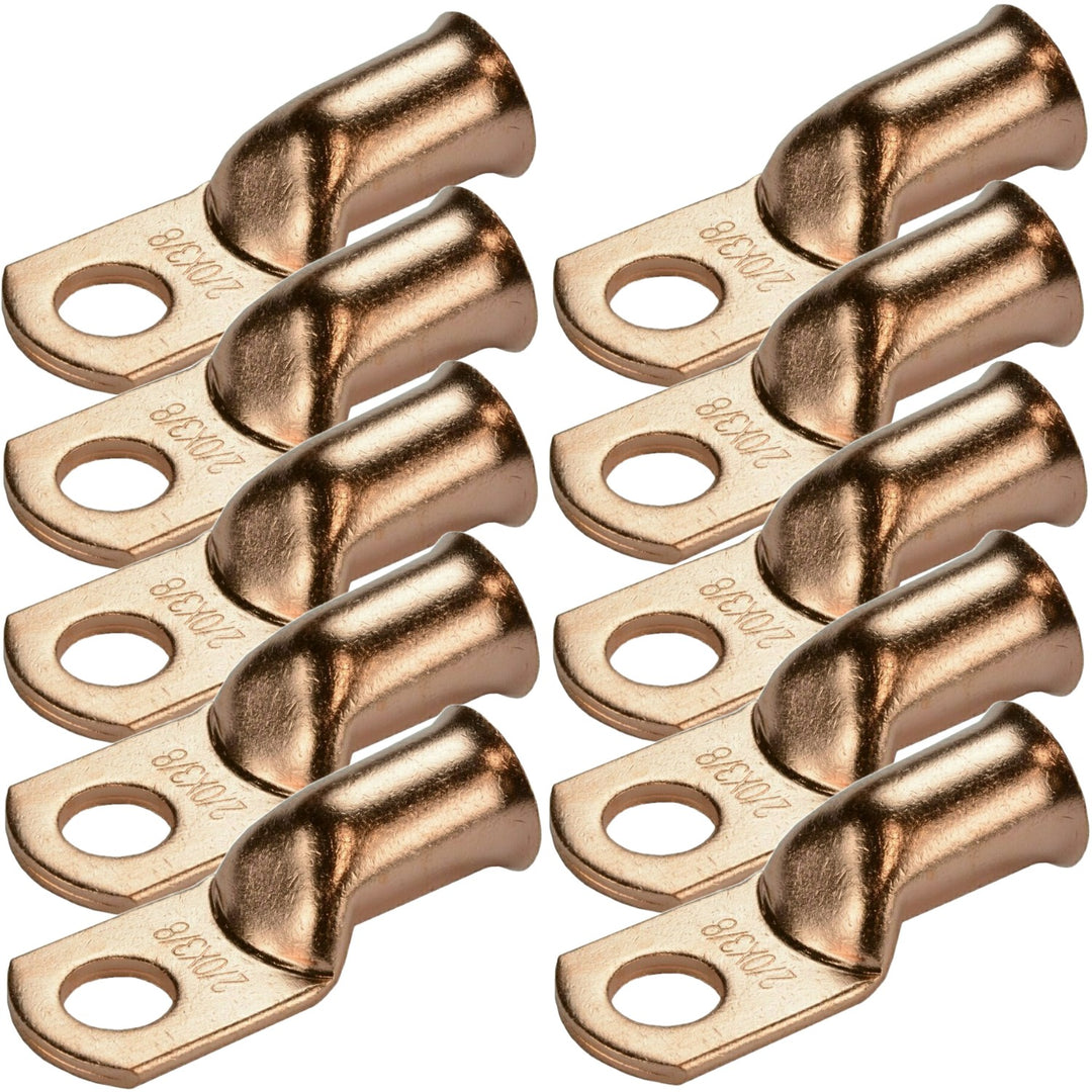 2/0 Gauge 100% OFC Copper Ring Terminal Lug with 3/8" Hole - 10 Pieces