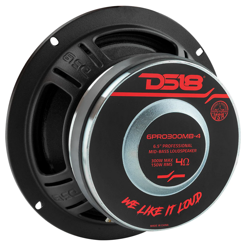 DS18 6PRO300MB-4 6.5" Mid-Bass Loudspeaker with Classic Dust Cap and 1.5" Voice Coil - 150 Watts Rms 4-ohm