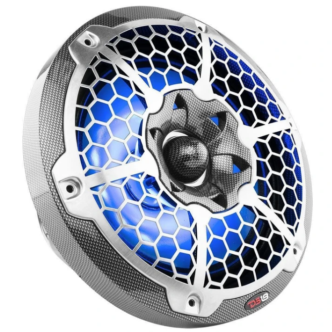 DS18 CF-10M 10" Carbon Fiber Coaxial Marine Speakers with RGB Led Lights - 200 Watts Rms 4-ohm