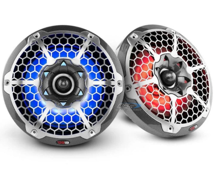 DS18 CF-10M 10" Carbon Fiber Coaxial Marine Speakers with RGB Led Lights - 200 Watts Rms 4-ohm
