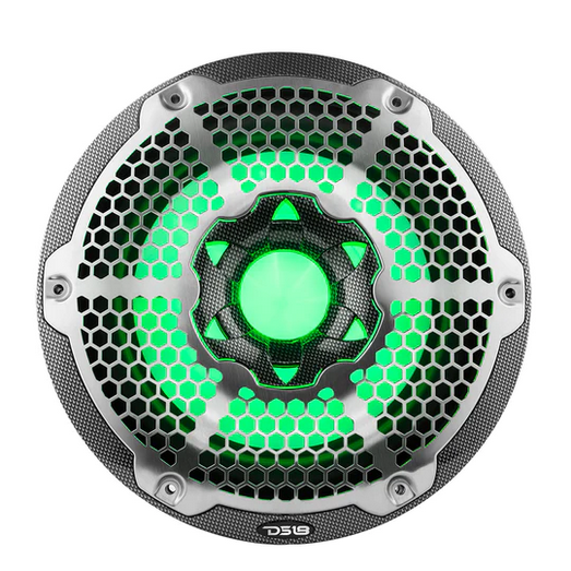 DS18 CF-10SUB 10" Carbon Fiber Marine Subwoofer with Built-in RGB LED Lights - 300 Watts Rms 4-ohm SVC