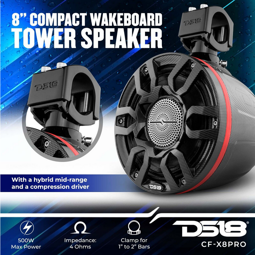 DS18 CF-X8PRO 8" Pro Audio Tower Speakers with Mounting Tube for 2007-2017 Jeep Wrangler JK & JKU