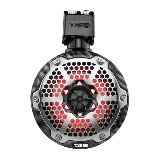 DS18 CF-X8TP 8" Carbon Fiber Marine Tower Speaker Pods with Built-in RGB LED Lights - 125 Watts Rms 4-ohm