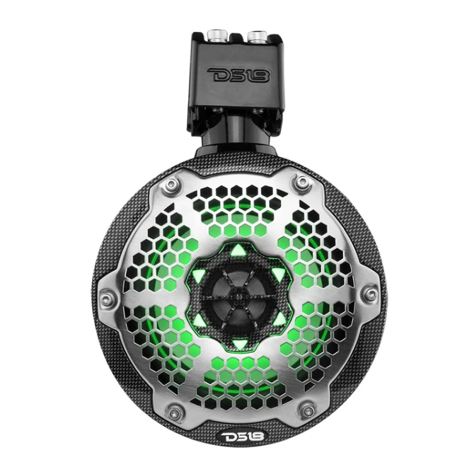 DS18 CF-X8TP Cápsulas de altavoces tipo torre marina de fibra de carbono de 8" con luces LED RGB integradas - 125 vatios Rms 4 ohmios