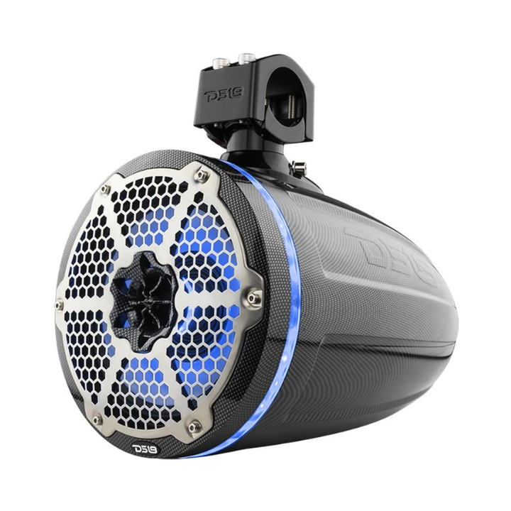 DS18 CF-X8TPNEO 8" Carbon Fiber Neodymium Marine Towers with Built-in RGB LED Lights - 180 Watts Rms 4-ohm