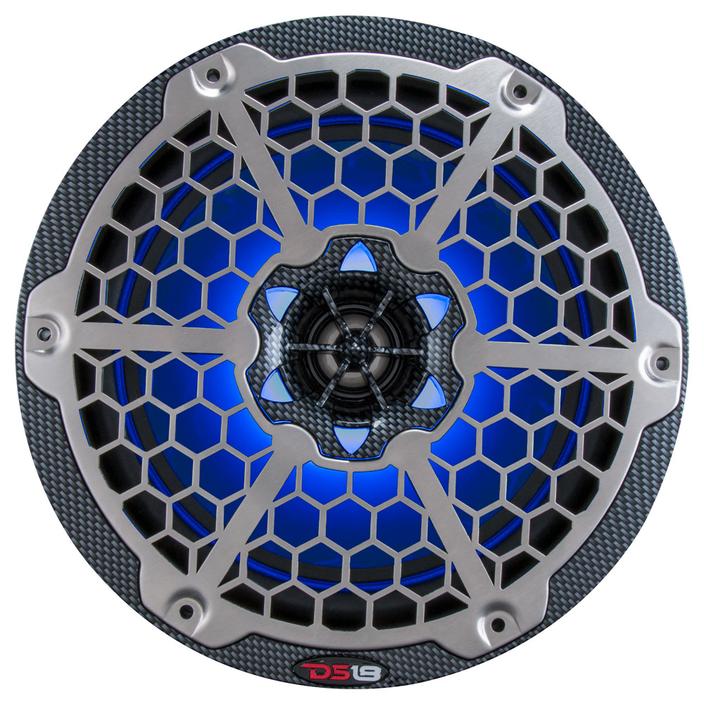 DS18 CF-8 8" Carbon Fiber Marine Speakers with Built-in RGB LED Lights - 150 Watts Rms 4-ohm