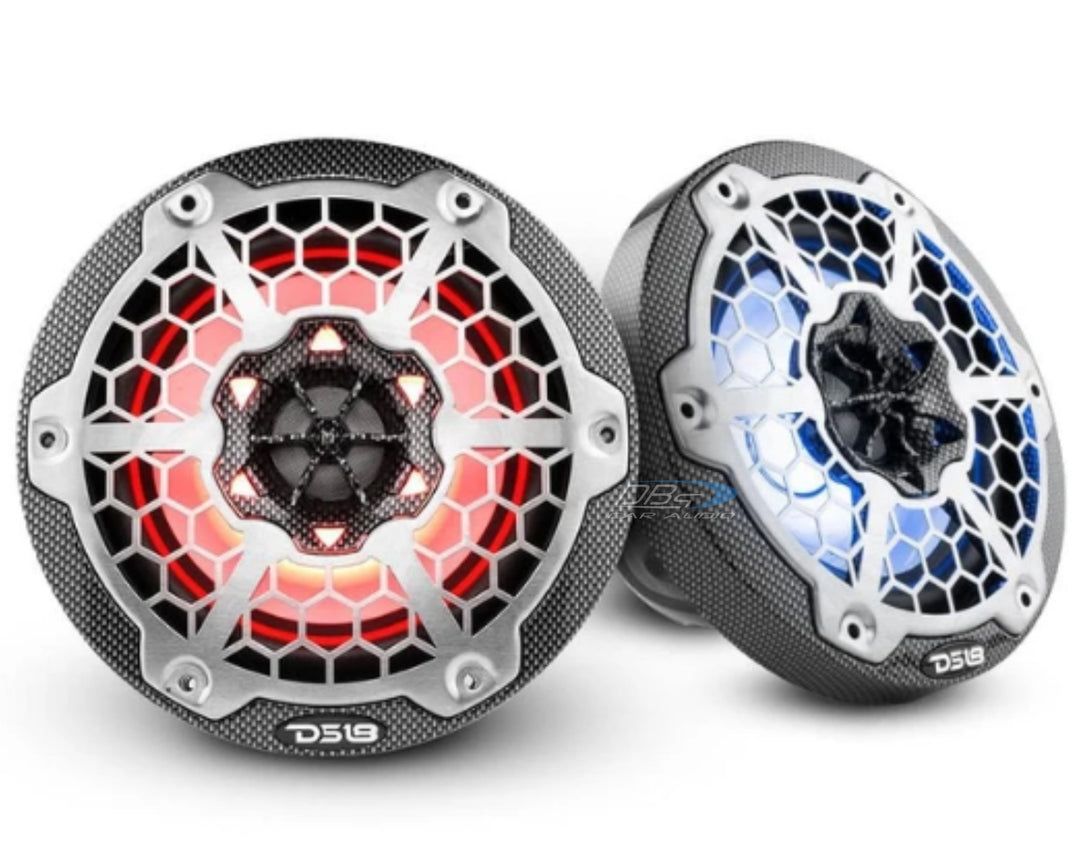 DS18 CF-8 8" Carbon Fiber Marine Speakers with Built-in RGB LED Lights - 150 Watts Rms 4-ohm