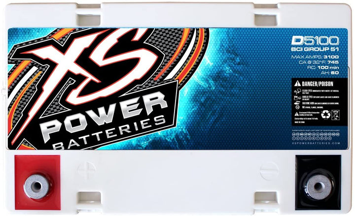 XS Power D5100 12 Volt AGM Car Audio Battery - 2000 Watts Rms | 66Ah