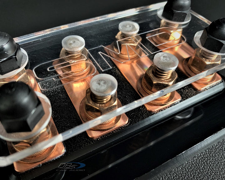 Bloque de distribución de terminales de subwoofer SMD DCL 4.2 de 4 ranuras con hardware de cobre 100% libre de oxígeno y cubierta acrílica transparente