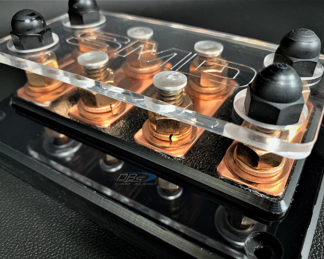 Bloque de distribución de terminales de subwoofer SMD DCL 4.2 de 4 ranuras con hardware de cobre 100% libre de oxígeno y cubierta acrílica transparente