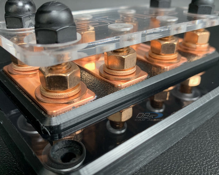 Bloque de distribución de terminales de subwoofer SMD DCL 4.2 de 4 ranuras con hardware de cobre 100% libre de oxígeno y cubierta acrílica transparente