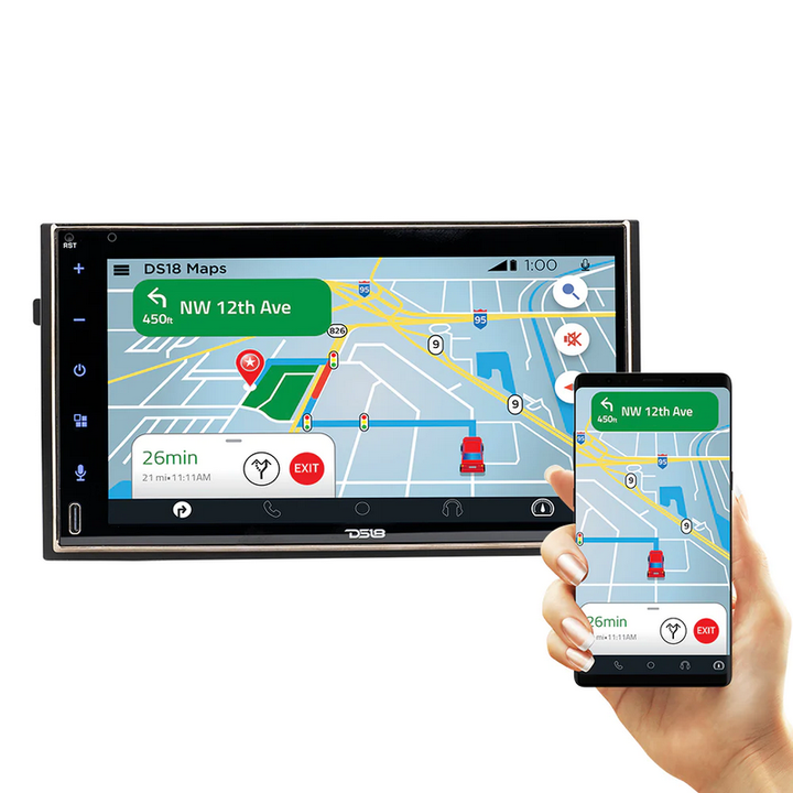 DS18 DDX7CP Double-Din Head Unit with 7" Touchscreen - Bluetooth, USB, AUX, SD, Mirror Link and CarPlay