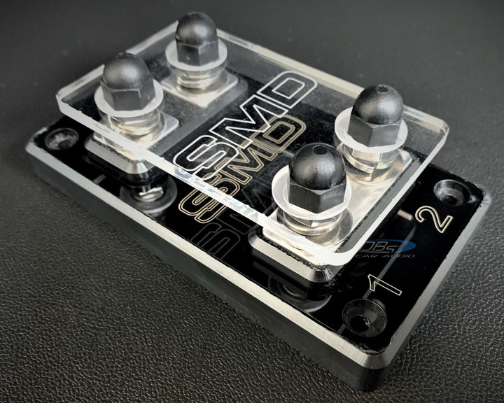 SMD Double 2 Slot ANL Fuse Block with Polished Aluminum Hardware and Clear Acrylic Cover - Made In the USA